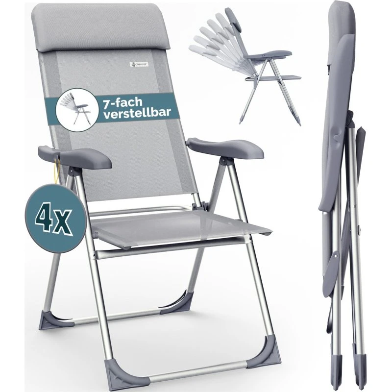 Casaria 4er-Set Gartenstühle Silber Alu 7-fach verstellbar