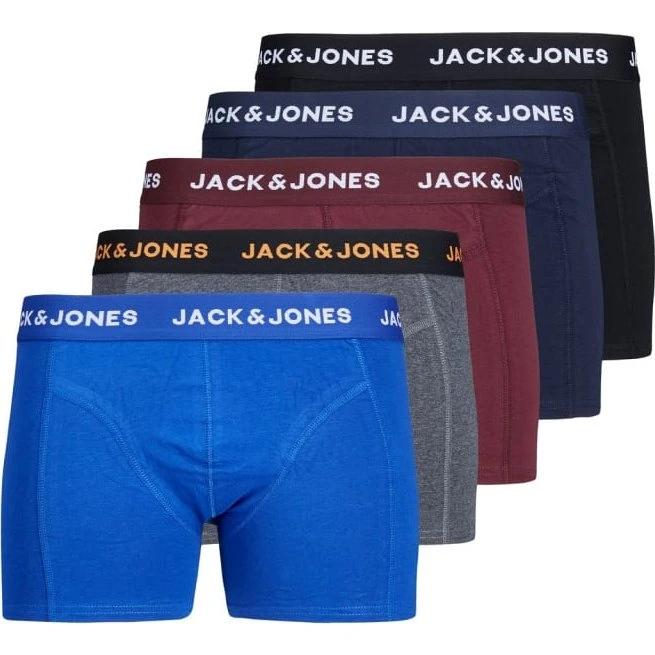 Jack & Jones 5er Set Trunks Schwarz, Blau, Bordeaux