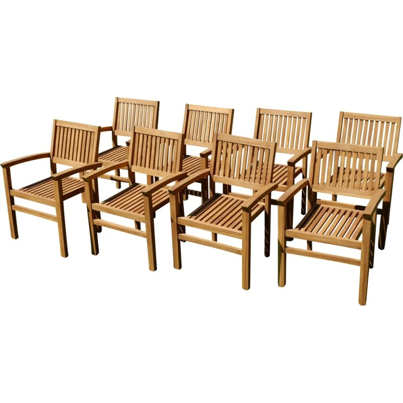 JAV-MIAMI 8er-Set Teak Gartensessel aus echtem Holz