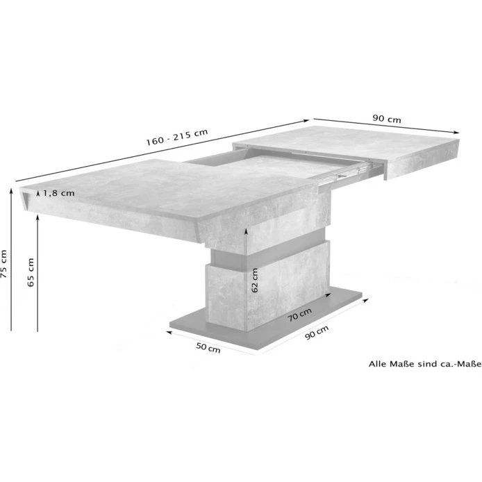 byLIVING Matthew Esszimmertisch Beton-Optik 160-215 cm