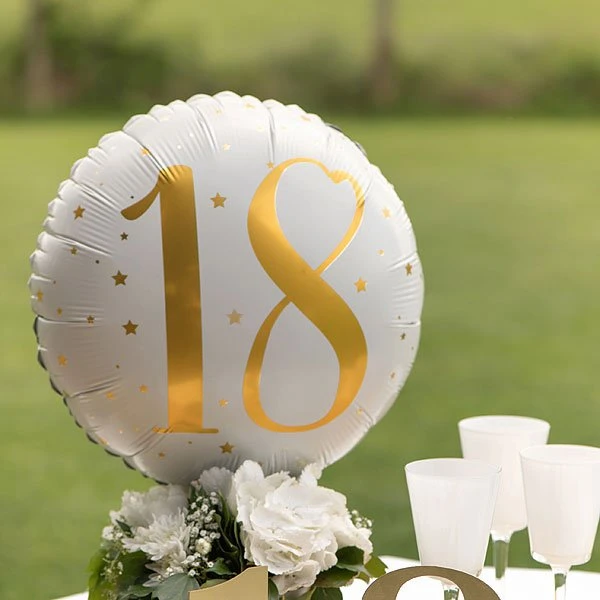 Folienballon 18. Geburtstag weiß-gold 45 cm