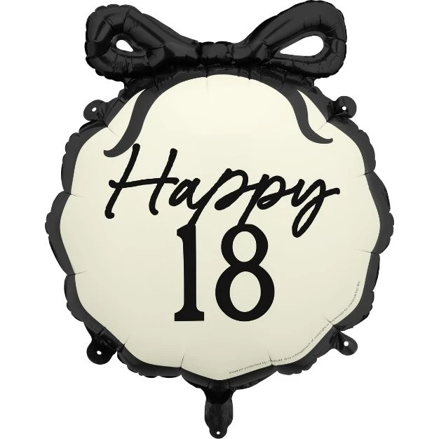 Happy 18 Folienballon 45 cm, Schwarz-Pink, mit Schleife