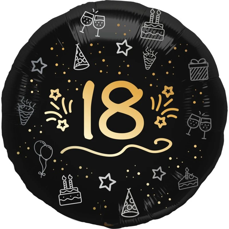 Shining-Glam Folienballon 18. Geburtstag 45 cm schwarz gold
