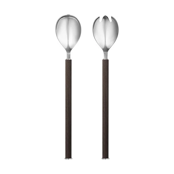 Georg Jensen Bernadotte Salatbesteck 29,2 cm Edelstahl poliert / Eiche geräuchert