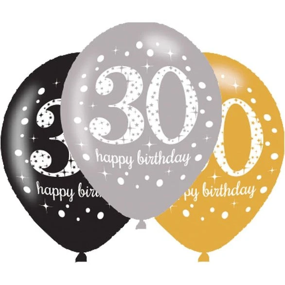 Sparkling Gold 30. Geburtstag Luftballons 6er Pack 27,5cm