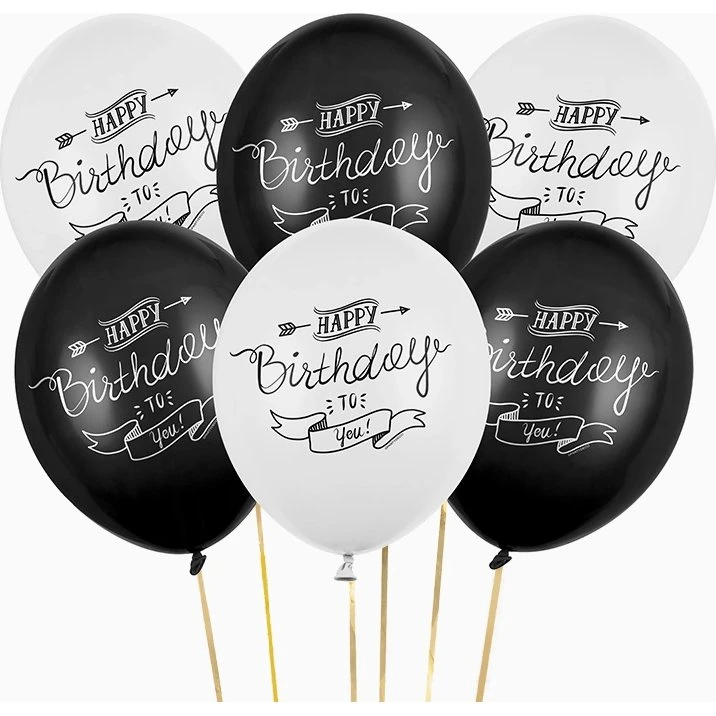 6x Luftballons Ø30cm Happy Birthday to you! Schwarz Weiß