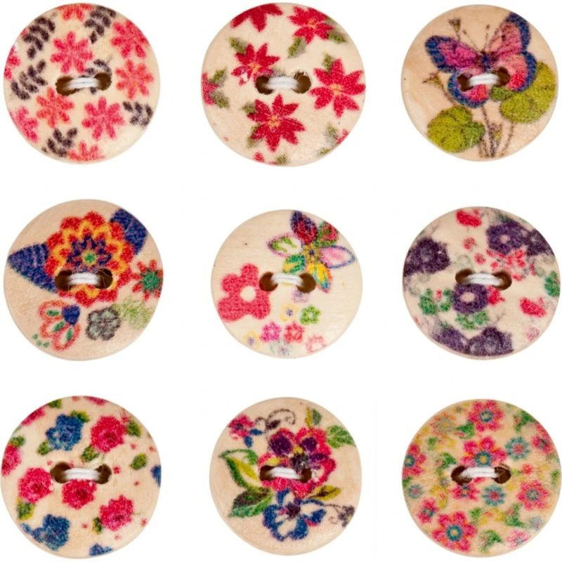 Knopfmix Holz Floral – 100 Stück, naturbelassen, handgefertigt