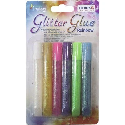 Glorex Glitterglue Stifte 6x10,5 ml lila, blau, grün, rot, gold, silber