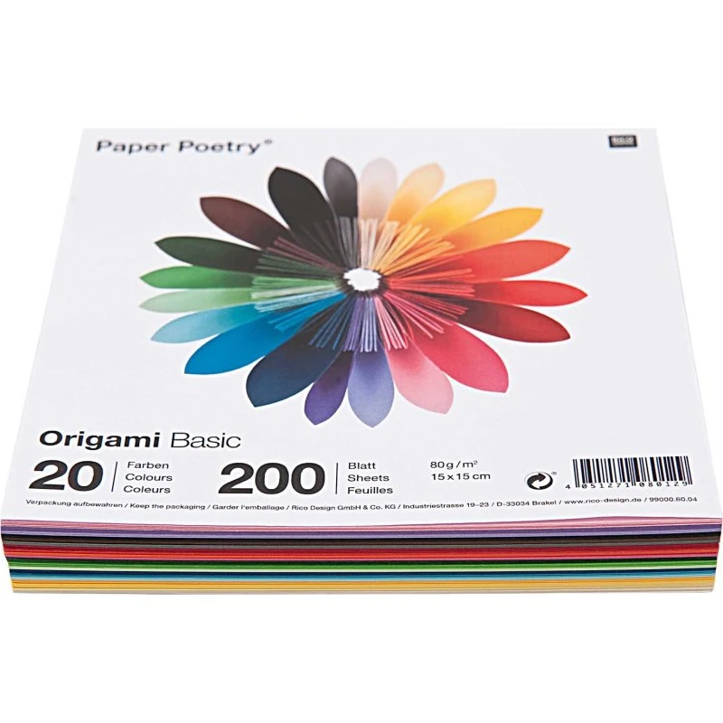 Paper Poetry Origami basic 15x15 cm, 200 Blatt, 20 Farben