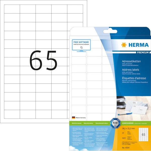 HERMA 4504 Premium Adressetiketten A4 weiß matt 1625 Stück