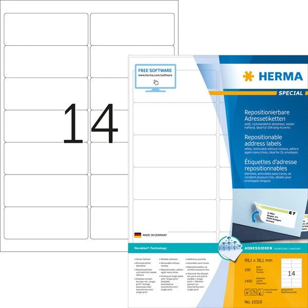 HERMA Movables Adressetiketten 99,1x38,1 mm weiß 1400 St.