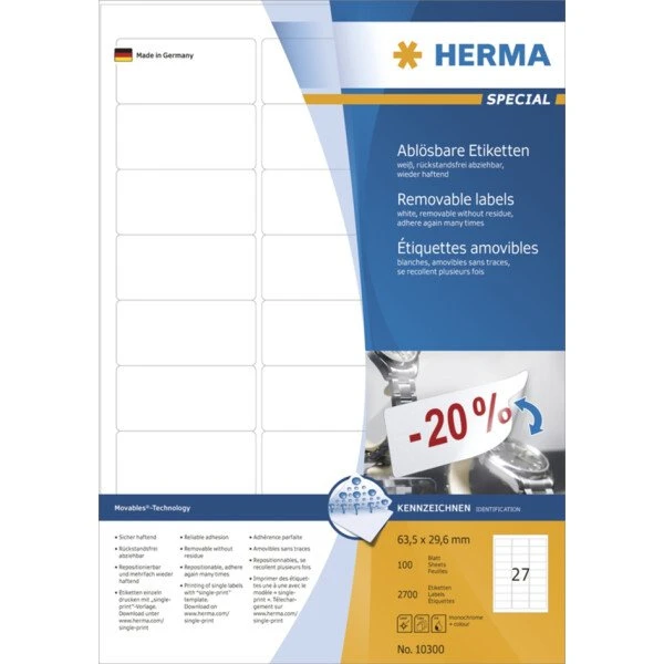 HERMA 10311 Repositionierbare Etiketten 99,1 x 42,3 mm weiß