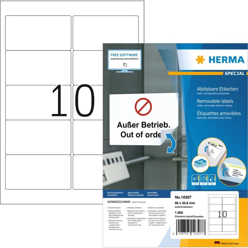 HERMA Movables Etiketten 96 x 50,8 mm, weiß, 1000 Stück