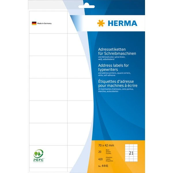 HERMA 4441 Adressetiketten 70x42 mm, weiß, 420 St.