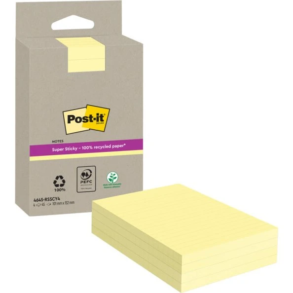 Post-it® Super Sticky Recycling Notes Gelb 102x152 mm, 4x45 Blatt