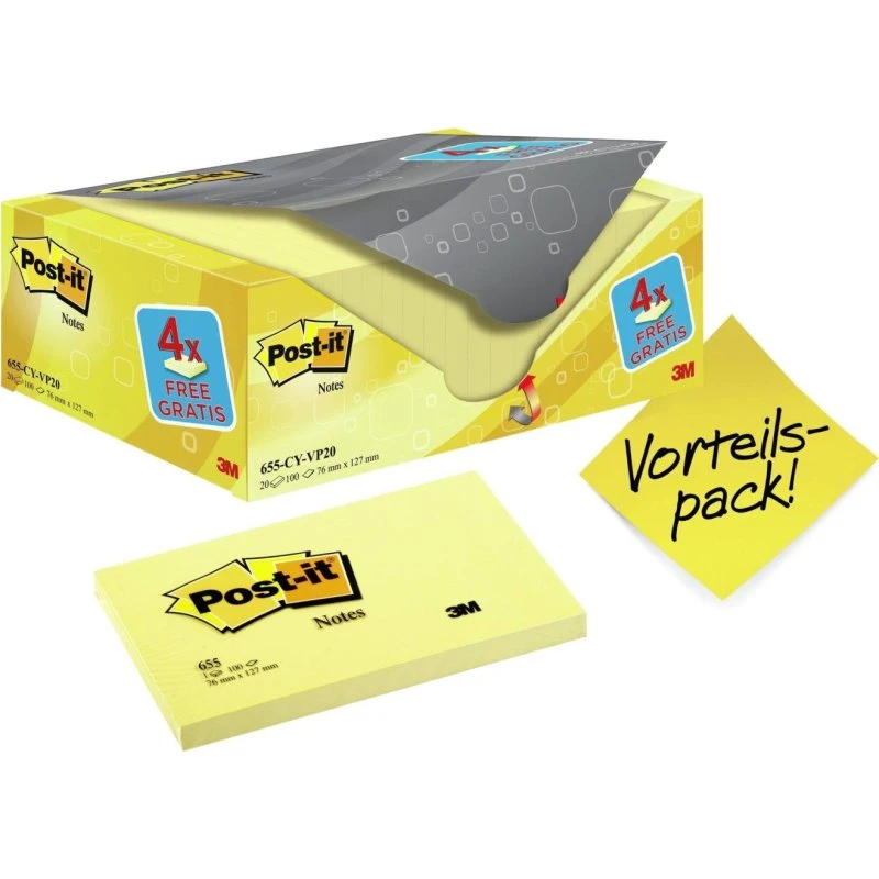3M Post-it Notes Gelb 127 x 76 mm, 16 Blöcke + 4 Gratis