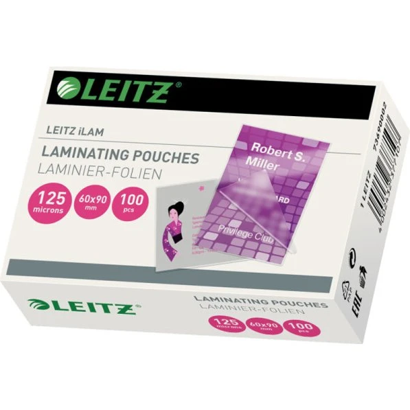 LEITZ 7369 Folientasche 125 µm, 60 x 90 mm, glänzend, 100 Stück