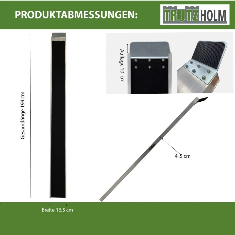TRUTZHOLM Alu-Auffahrschiene 194 cm, 50 kg, grau/schwarz
