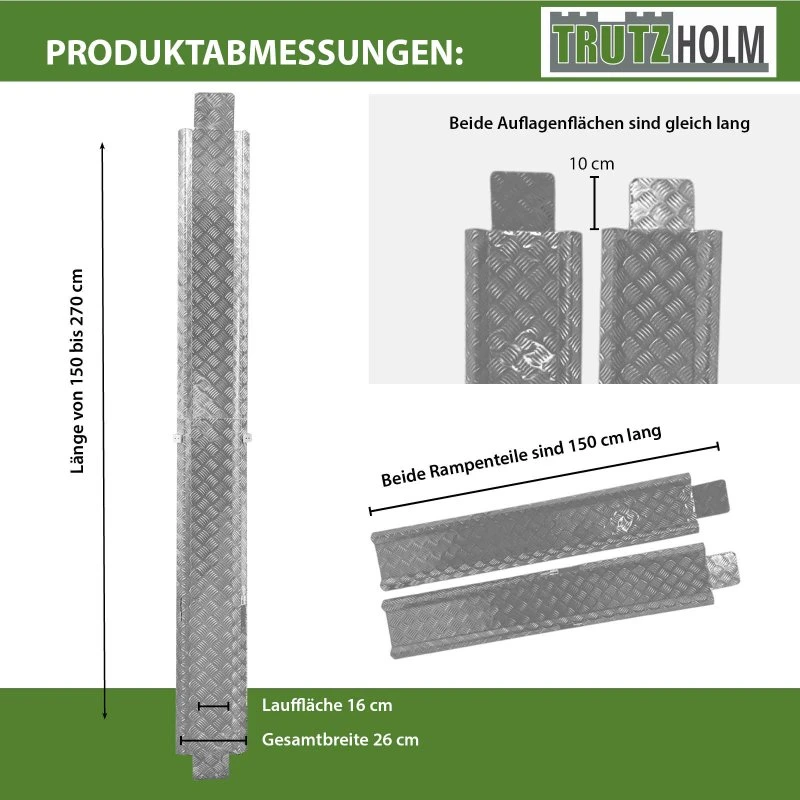 TRUTZHOLM Alu Auffahrschiene 150-270 cm, 50 kg, verstellbar