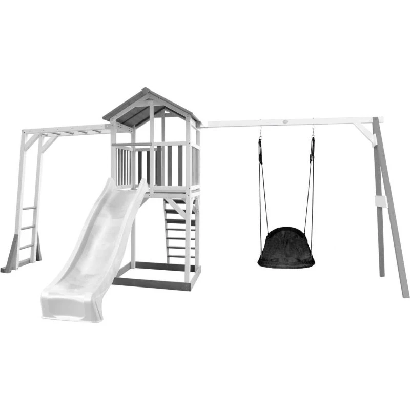 Axi Beach Tower Spielturm Grau/Weiß mit Rutsche und Nestschaukel