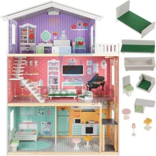 Kruzzel Puppenhaus 114 cm, 3 Etagen, 4 Zimmer