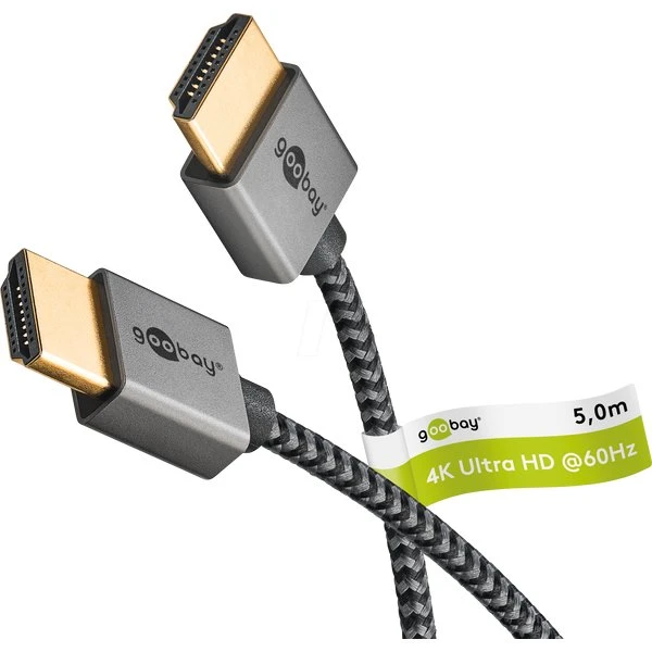 Goobay 75755 Slim HDMI-Kabel mit Ethernet, Sharkskin Grey