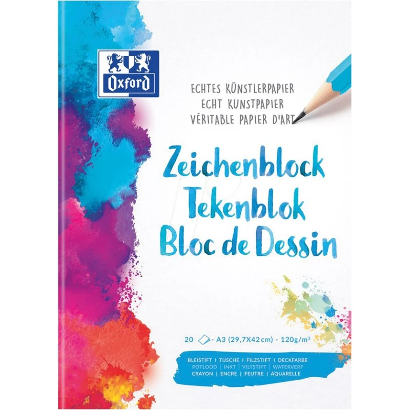 OXFORD Zeichenblock A3, 120 g/m², 20 Blatt, blanko
