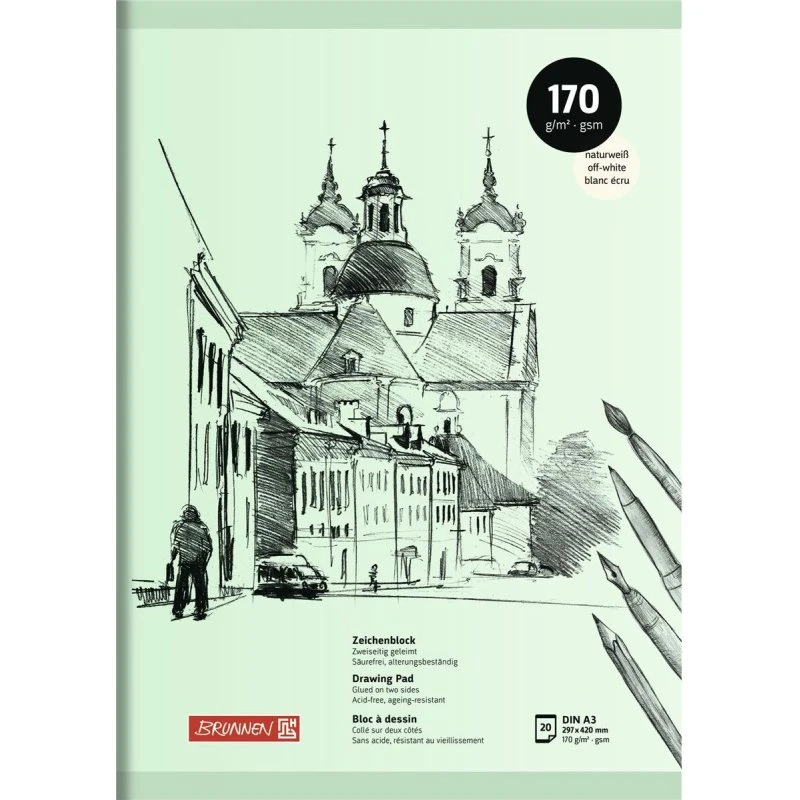 Brunnen Zeichenblock A3 170g/m², 20 Blatt, naturweiß