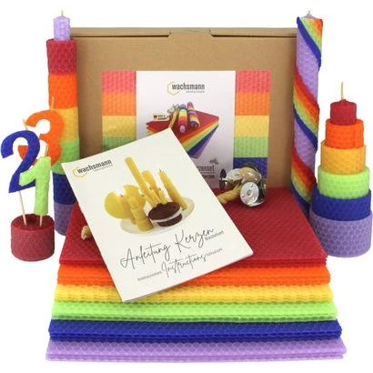 Wachsmann Rainbow Kerzen Bastelset mit 18 Bienenwachsplatten