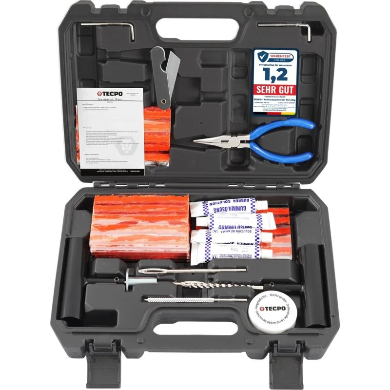 TECPO 78-teiliges Reifenreparaturset für PKW, Quads & Anhänger