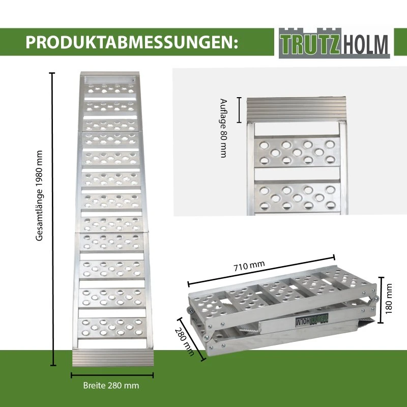 TRUTZHOLM Alu Auffahrrampe 198 cm 2-fach klappbar grau 340 kg