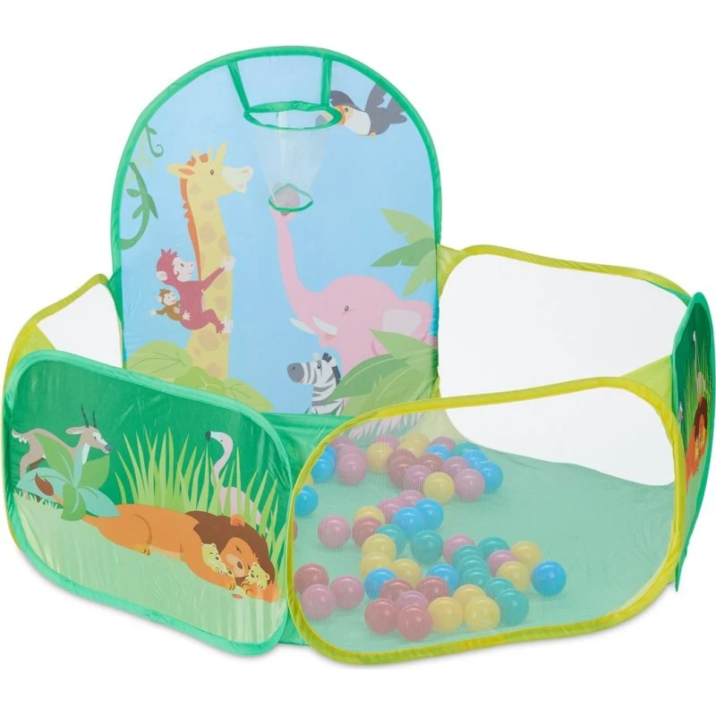 Bällebad mit Basketballkorb – 50 farbige Bälle, Pop-Up-System