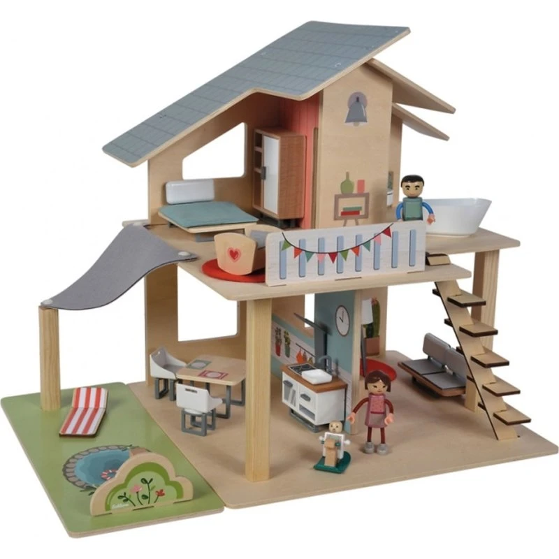 Eichhorn Puppenhaus 25tlg. mit Möbeln, Holz, 2 Etagen