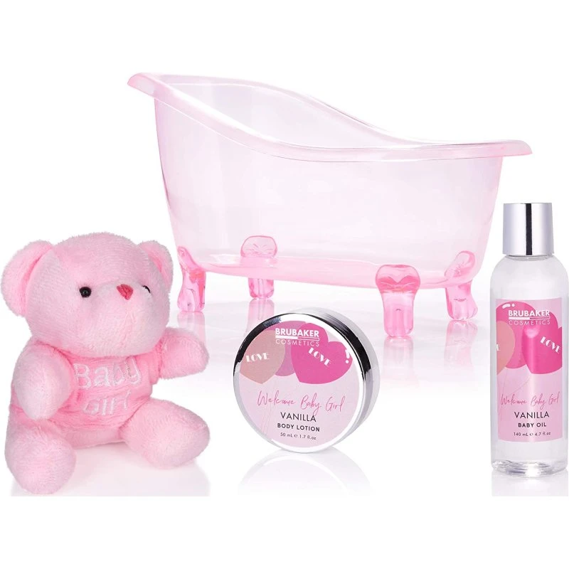 BRUBAKER 7-tlg. Babypflege-Set mit Plüschbär (Rosa/Blau)