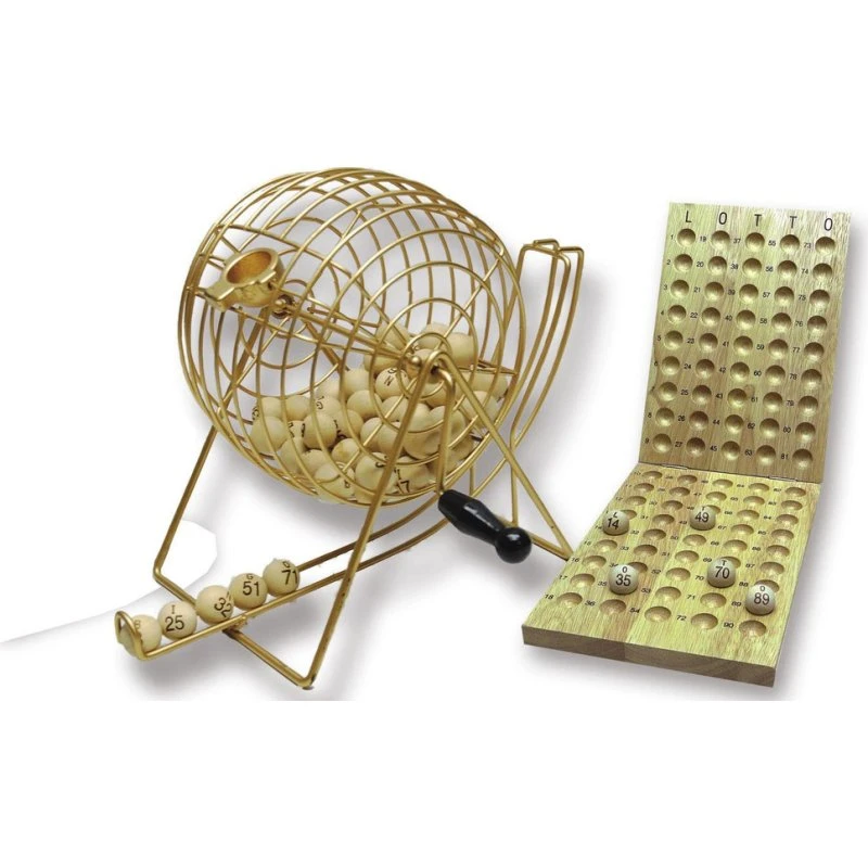 Lotto-Mühle XXL Bingo-Spiel mit Metallkorb und 90 Holzkugeln