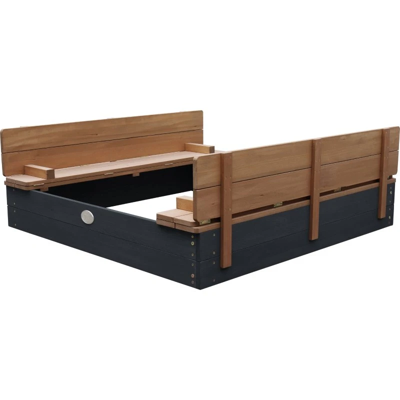 AXI Ella XL Sandkasten 120x120 cm Anthrazit/Braun mit Sitzbank