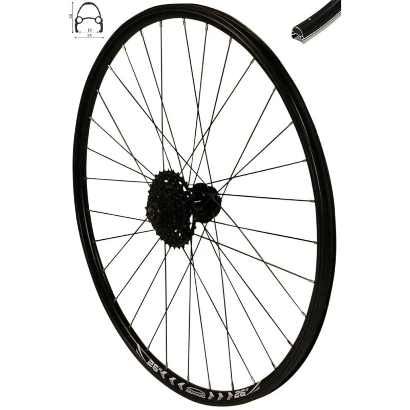 Redondo 26 Zoll Hinterrad Schwarz mit 8-fach Shimano Kassette