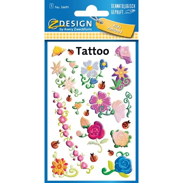 ZDesign KIDS Kinder-Tattoos Blumen, bunt (1 Blatt, 10 Tattoos)