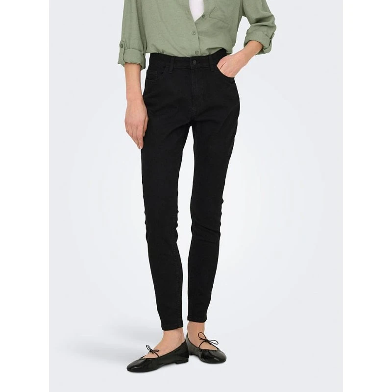 JDYMOON Hohe Taille Skinny Jeans Schwarz Knöchellang