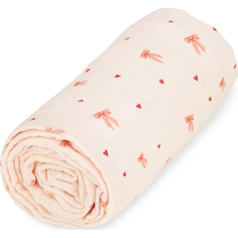 Cam Cam Copenhagen Musselin-Wickeltuch 100x100 cm Schleifen Hellrosa