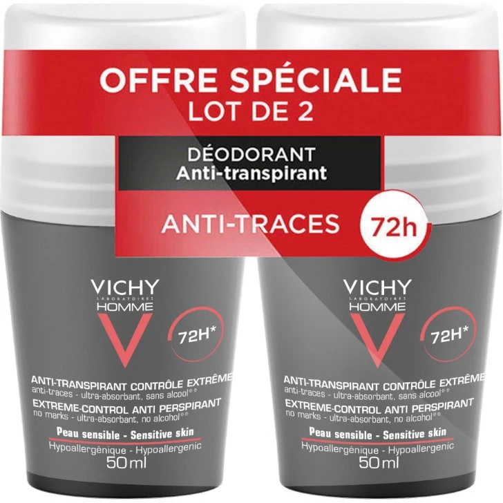 Vichy Homme Deodorant 72h Anti-Transpirant Extreme Control Roll-On 2x50 ml