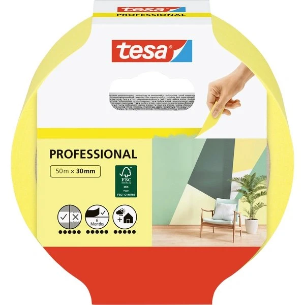 tesa Malerband Professional 50 m x 30 mm Gelb