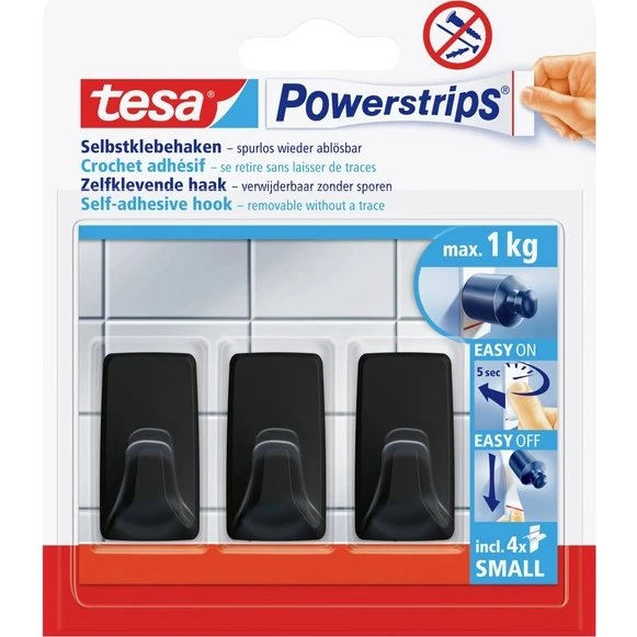 tesa Powerstrips Haken Small schwarz (3 Stück)