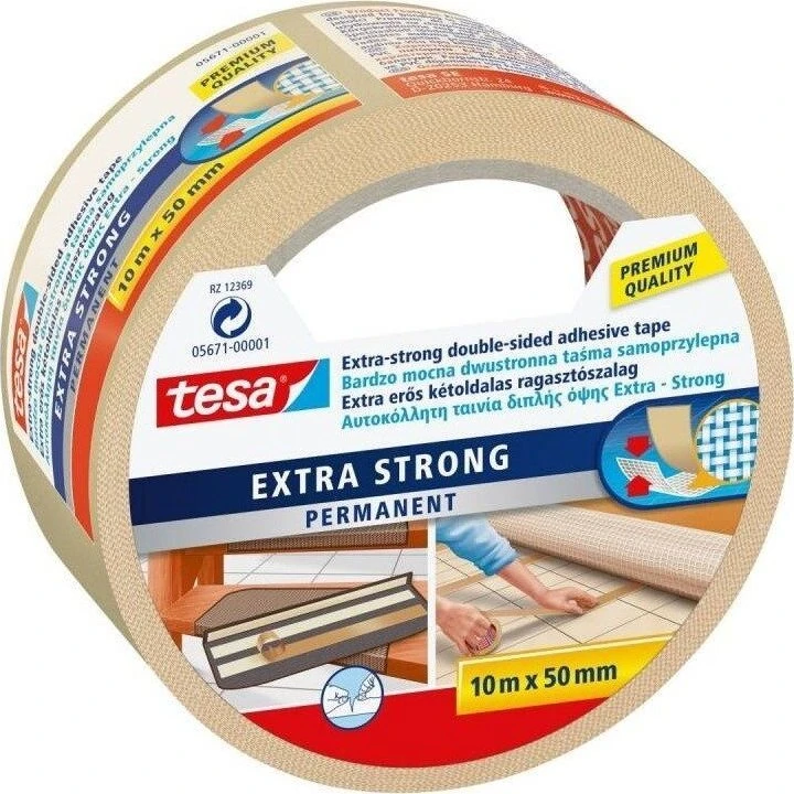 tesa Doppelseitiges Klebeband 10 m x 50 mm braun extra stark