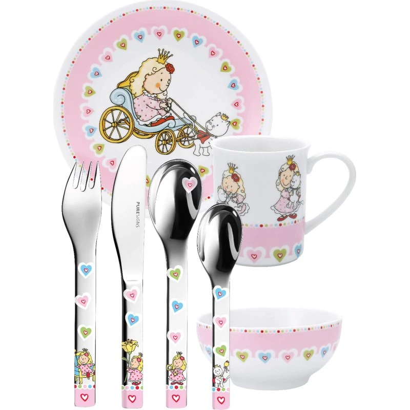 PURESIGNS NELIA Kindergeschirr-Set 7-tlg Edelstahl 18/10 Porzellan