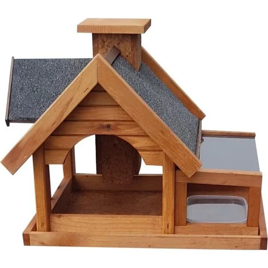 American Style Vogelhaus mit Tränke und Ständer, Braun/Schwarz