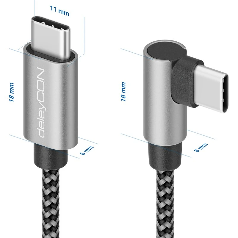 deleyCON 0,3m USB-C 90° PD3.0 60W Schnellladekabel