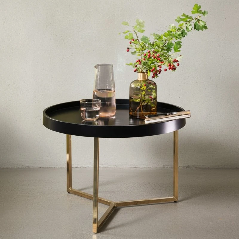 KADIMA DESIGN Sofatisch LIA Rund, Schwarz/Gold, mit abnehmbarem Tablett