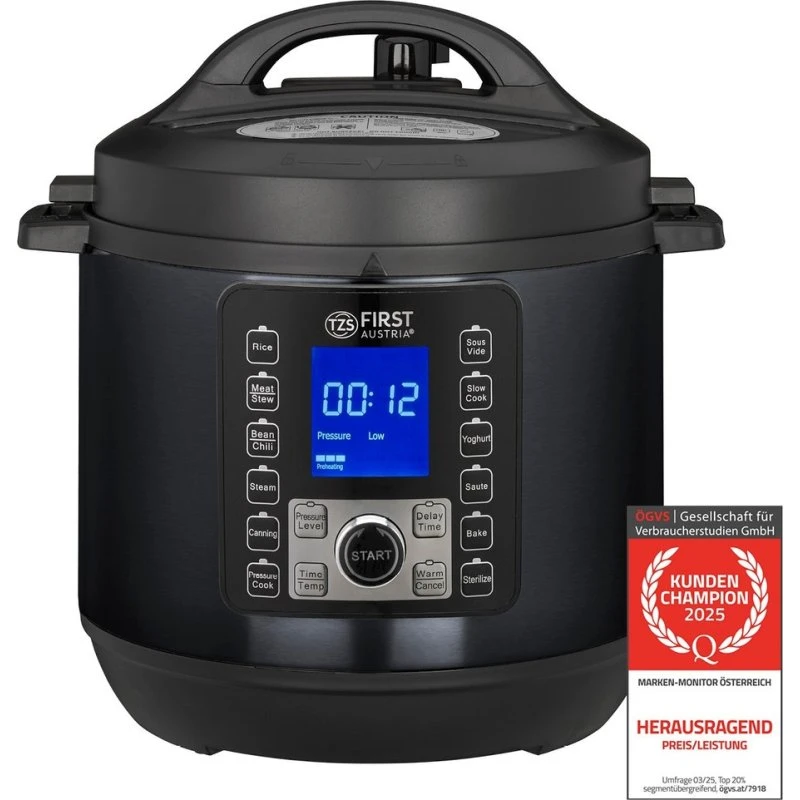 TZS First Austria Druckkochtopf 6L 1000W Multikocher Grau