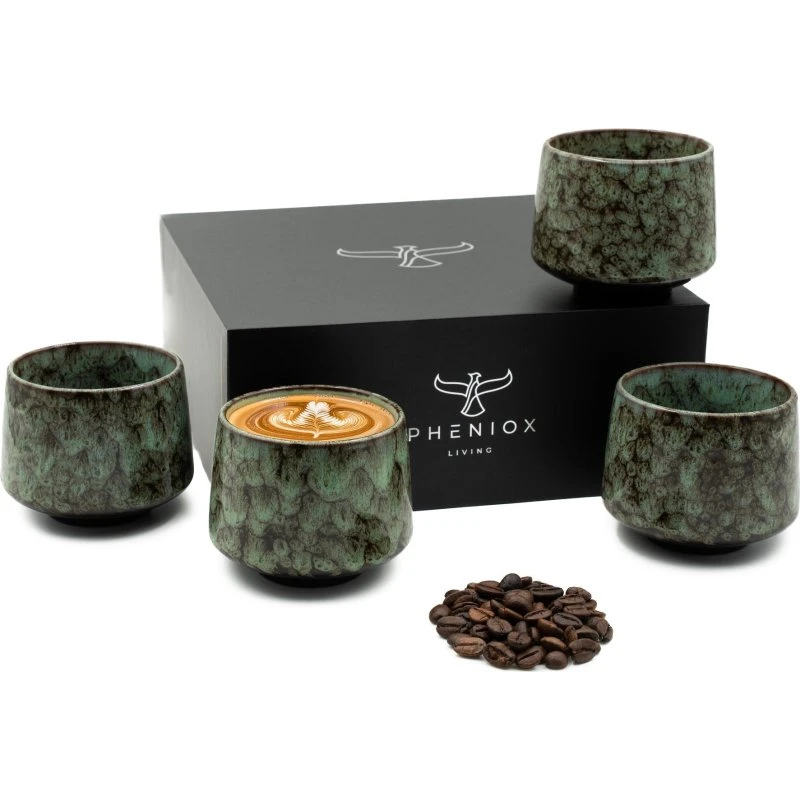 PHENIOX Tibet Green Set (4x180 ml) Steingut-Cappuccino-Tassen